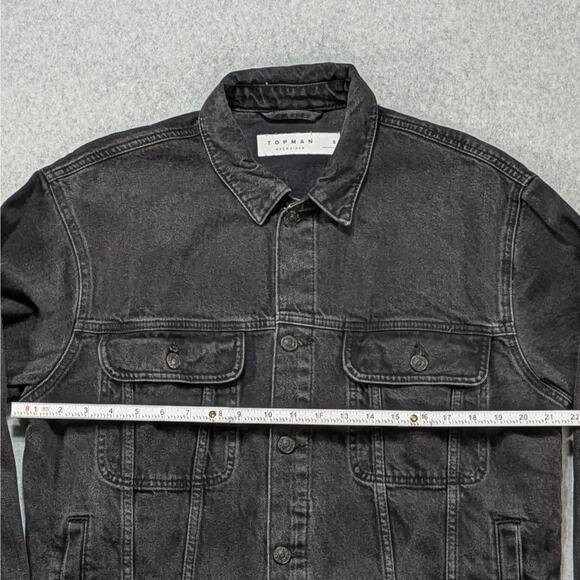 Topman Classic Black Denim Jacket Men’s Small Oversized Cotton Jean Button Up - Picture 8 of 11